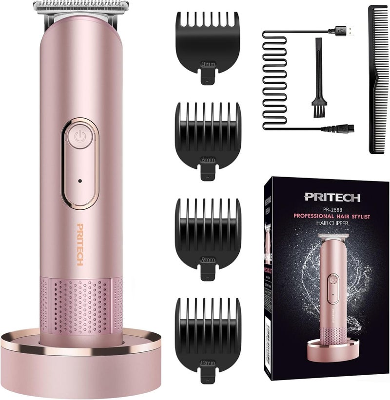 pritech Bikini Trimmer - Waterproof Electric Shaver for Wet & Dry Use, Rechargeable with Standing Dock, Rose Gold - Image 1